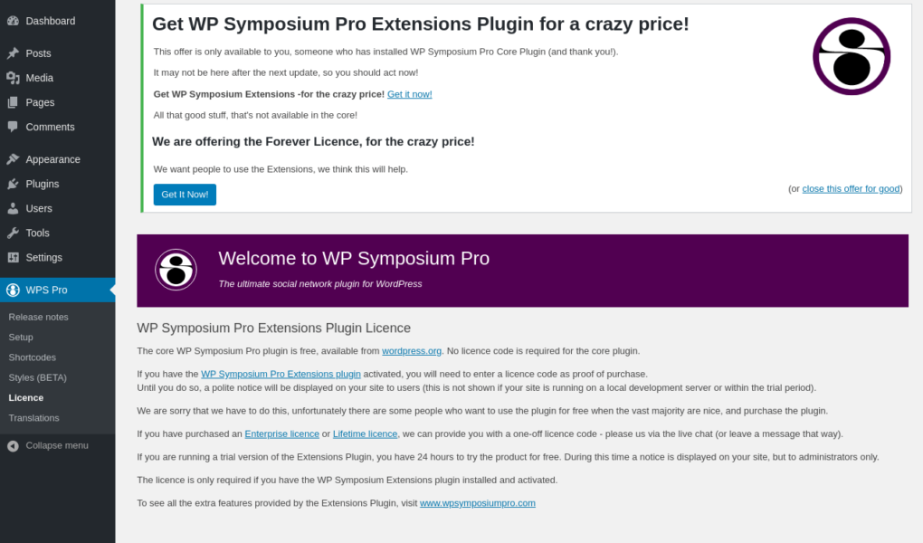 WP Symposium logo showcasing online community features like forums, messaging, and member profiles."