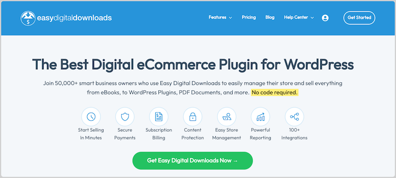 Logo or illustration of Easy Digital Downloads with a digital product icon.