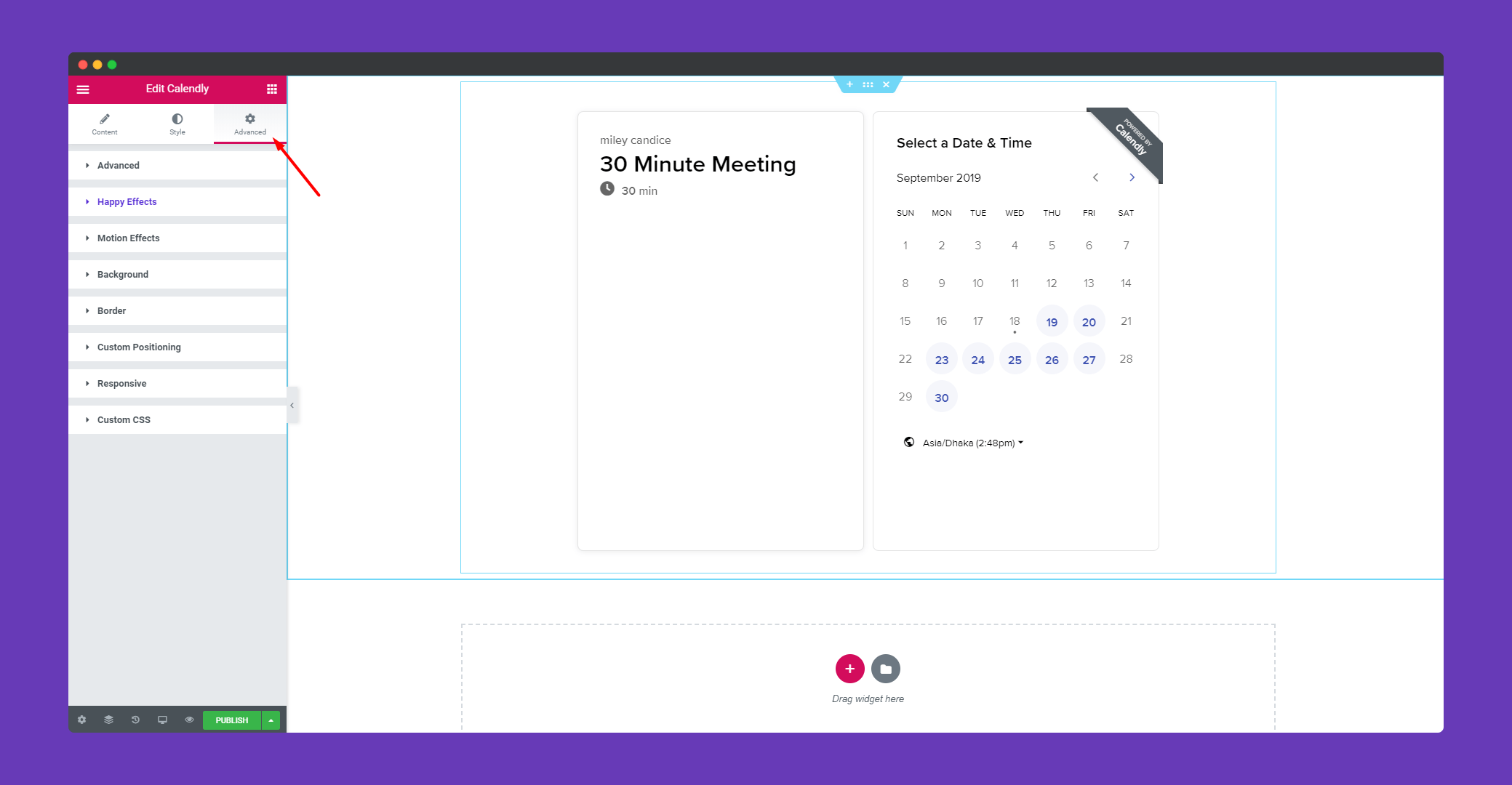 Calendly integration widget in Elementor with Happy Addons for easy scheduling
